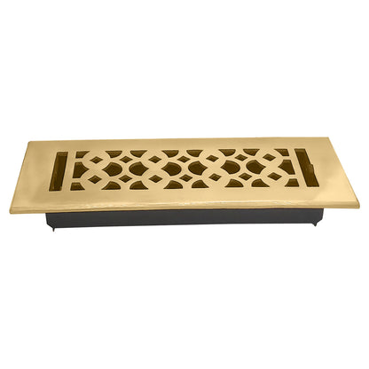 Cast Aluminum Floor Vent Cover / Register Size: 3” X 10” With Damper Top Faceplate Outer Size 12"X5", Thickness 5 Mm, Handcrafted High-Quality Metal – Cast Aluminum Brushed Gold Re-Paintable For Floors, Walls, And Ceilings – Tudor Mushroom Design (VR 100)