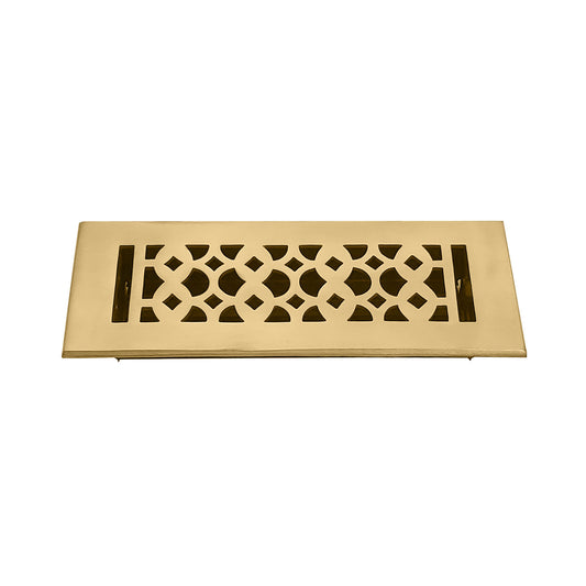 Cast Aluminum Floor Vent Cover / Register Size: 3” X 10” With Damper Top Faceplate Outer Size 12"X5", Thickness 5 Mm, Handcrafted High-Quality Metal – Cast Aluminum Brushed Gold Re-Paintable For Floors, Walls, And Ceilings – Tudor Mushroom Design (VR 100)