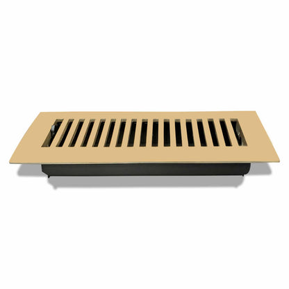 Floor Vent Cover / Register Size: 3" X 10" With Damper Top Faceplate Outer Size 12" X 5", Thickness 5 Mm, High-Quality Metal – Cast Aluminum Brushed Gold Powder Coated Re-Paintable For Floors, Walls, And Ceilings – Modern And Contemporary Design (VR 102)