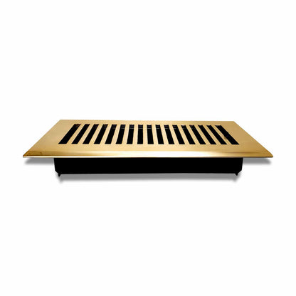 Floor Vent Cover / Register Size: 4” X 10” With Damper Top Faceplate Outer Size 6″ X 12″, Thickness 5 Mm, High-Quality Metal – Cast Aluminum Brushed Gold Powder Coated Re-Paintable For Floors, Walls, And Ceilings – Modern And Contemporary Design (VR 102)