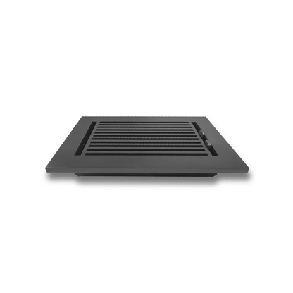 Floor Vent Cover / Register Size: 6” X 10” With Damper Top Faceplate Outer Size 8″ X 12”, Thickness 5 Mm, High-Quality Metal – Cast Aluminum Black Powder Coated Re-Paintable For Floors, Walls, And Ceilings – Modern Linear Design (VR 109)