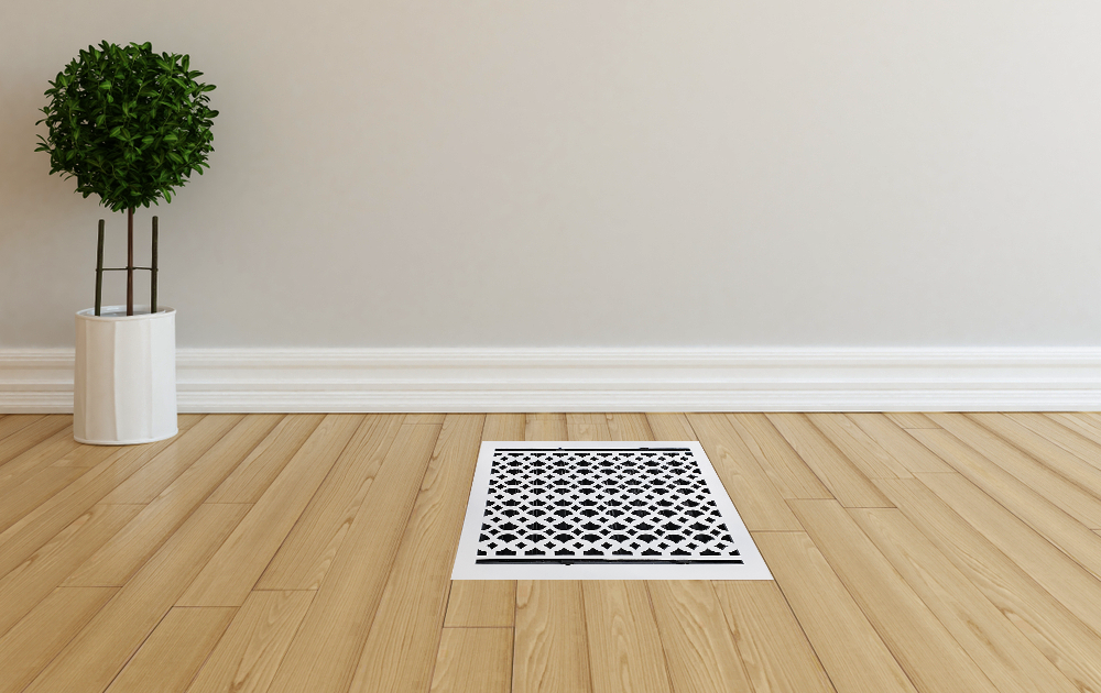 Cast Iron Floor Vent Cover / Register Size: 12” X 12” With Damper Top Faceplate Outer Size 13-1/2″ x 14″, Thickness 5 Mm, Handcrafted Tudor Mushroom Design (VR100)